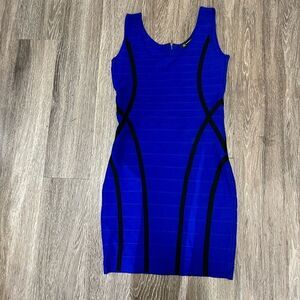 EUC  INC royal blue with sexy black designs dress. Sleeveless.
